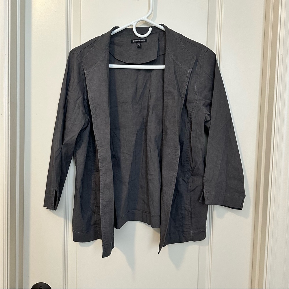 EILEEN FISHER Organic Linen Open Front Gray Jacket w/Pockets Size‎ Small